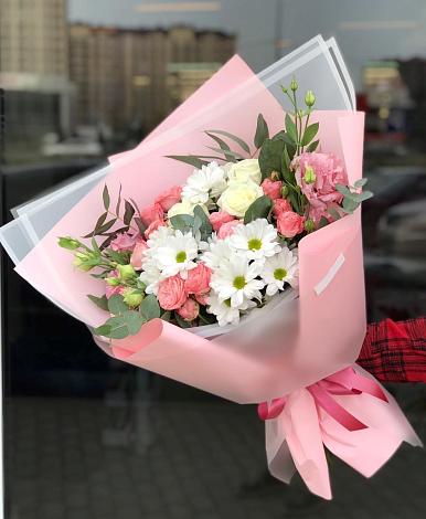 Букет цветов из: Розы, Лизиантусы и Хризантемы в Ново-Талицы